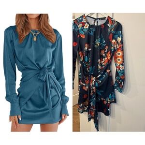Women's Spring Satin Dress Long Sleeve Tie Waist - Size Small
